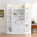 83.4"Tall Bookshelf with Two Corner Shelf Suite,Bookcase with 2 Doors and 1 Drawer,5-Tier Corner Shelf with Open Shelves,Free Standing Shelves Suite with LED Lighting for Living Room,Office,White