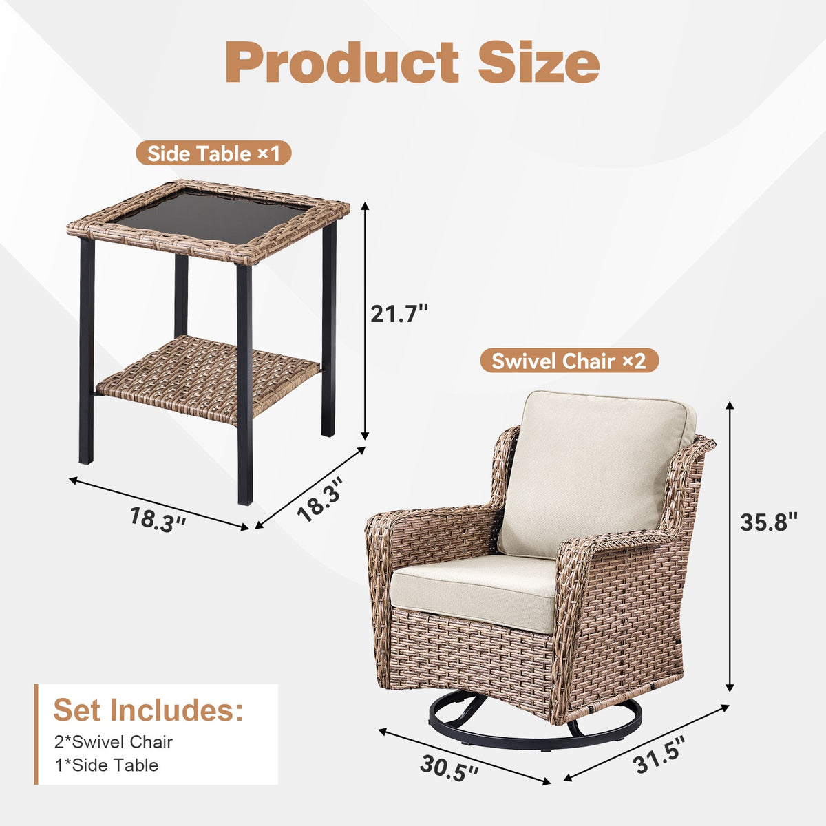 2-Person Outdoor Wicker Swivel Rocker Seating Group, photo 7 of 10