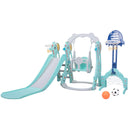 5 in 1 Slide and Swing Playing Set, Toddler Extra-Long Slide with 2 Basketball Hoops, Football, Ringtoss, Indoor Outdoor
