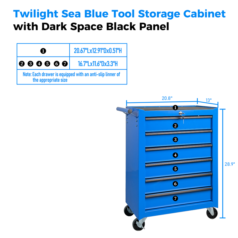 Rolling Metal Tool Chest with 6 Drawers - Blue, photo 2 of 10