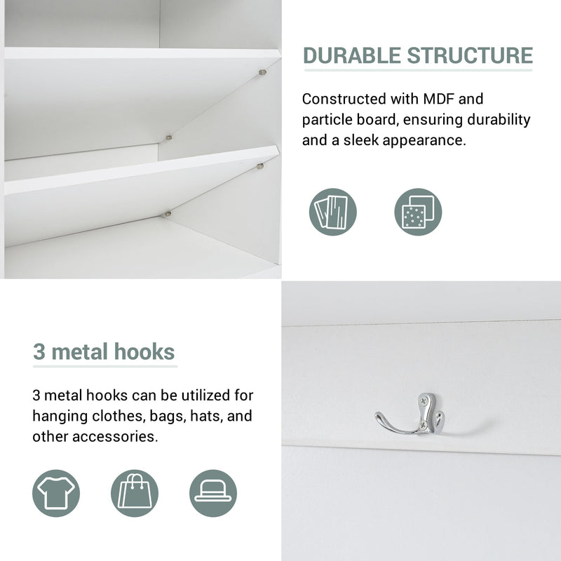 5-in-1 Entryway Bench with Coat Rack, Cushion and 3 Sturdy Hooks, 47.2" Wide Hall Tree with Shoe Storage Bench for Hallway, Entryway, Living Room