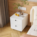 Modern Night Stand Storage Cabinet For Living Room Bedroom, Steel Cabinet With 2 Drawers, Bedside Furniture, Circular Handle - White by HouseOfZazla