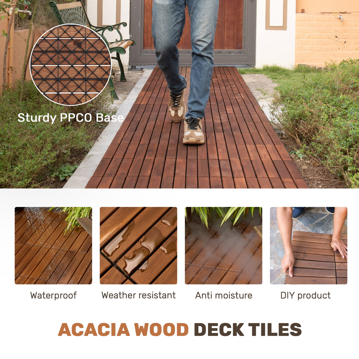 10 PCS Interlocking Acacia Hardwood Deck Tiles, photo 2 of 10