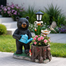 Standing Black Bear Garden Planter with Decorative Solar Lantern by HouseOfZazla