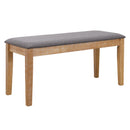 6-Piece Retro 59"L Rectangular Dining Table Set, Table with Unique Legs and 4 Upholstered Chairs & 1 Bench for Dining Room and Kitchen (Natural Wood Wash)