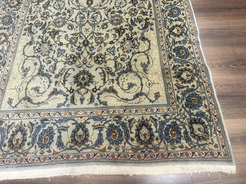 Persian Kashan Rug, Unique Colors, 225 KPSI, Light Green and Light Blue