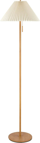 GLOBE Electric 61000053 62" Floor Lamp, Wood-Toned Finish, Pleated Fabric Shade, Pull Chain Switch, Reading Light, E26 Base, Modern Classic Lighting for Living Rooms and Bedrooms by CozyNest Decor
