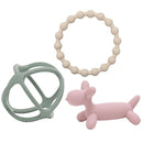 WeeSprout Silicone Baby Teether Toys for Infant Babies and Toddlers, Cute Ring, Puppy Dog, and Ball, Soft and Flexible, BPA Free, Boys and Girls (Matte Green, Pink & Off White) by TinyTreasures Baby Boutique