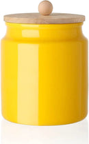 Sweejar Ceramic Kitchen Canisters, 28 FLOZ Porcelain Food Storage Jar with Airtight Seal Wooden Lid, Home Container Serving for Coffee Beans, Tea-leave, Sugar, Salt and More, Tool Bucket (Yellow) by CozyNest Decor