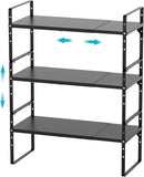 iPEGTOP Expandable Cabinet Storage Shelf Organizer Rack, Heavy Duty Steel Metal Spice Rack Adjustable Height Home Office Garage Pantry Shelf Space Riser for Counter Kitchen Organization, Black, 3 Pack by CozyNest Decor