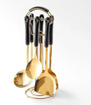 Generic Stainless Steel Kitchen Utensil Set, Spoon, Spatula, Pasta Server, Small Spatula (Black & Gold) by CozyNest Decor