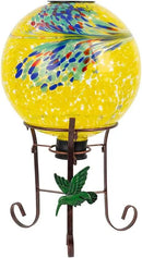 10" Diameter Solar Gazing Ball and 8.5" Metal Stand Indoor Outdoor Glass Globe Sphere Yard Art Ornament Solar Gazing Balls for Garden,Lawn,Porch,Patio Gardening Gift for Women(Yellow) by CozyNest Decor
