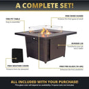 42 Inch Outdoor Propane Fire Pit, 50,000 BTU Gas Fire Pit Table with Lid, Wind Guard, Cover, and Glass Stones, Brown Squre Rattan Gas Firepit Table for Patio, Terrace, Garden, CSA Certification by GreenHaven Gardens