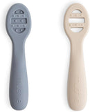 mushie Silicone First Feeding Baby Spoons | 2 Pack (Tradewinds/Shifting Sand) by TinyTreasures Baby Boutique