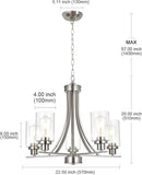 BONLICHT Traditional Chandelier Lighting 5 Light Brushed Nickel Modern Light Fixtures Hanging Pendant Lighting with Clear Glass Shade Classic Ceiling Lights for Kitchen Dining Room Living Room Island by CozyNest Decor