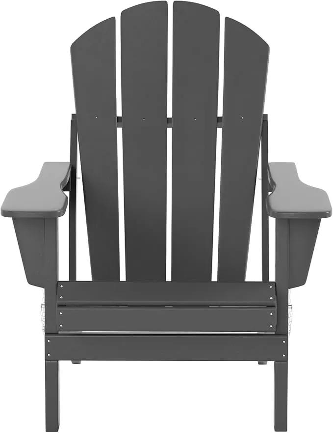 WO Home Furniture Adirondack Chair Table Set of 2 PCS Outdoor Folding Chair w Side Table Weather/UV Resistant for Lawn, Garden, Bon Fire, Balcony (Grey), photo 7 of 10