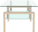 Glass Coffee Table Rectangle Living Room Center Table, 39inch Transparent Tempered Glass Tabletop and Beige Wood Grain Metal Legs, Beige + Clear Glass by CozyNest Decor