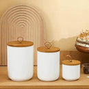 Ceramic Storage Jars, Modern Elegant Polished Airtight Gorgeous Storage Canisters with Wooden Lid Small Food Stroage Jar for Kitchen Spice Tea Vanilla Sugar Coffee Beans (3Pcs Suit White) by CozyNest Decor