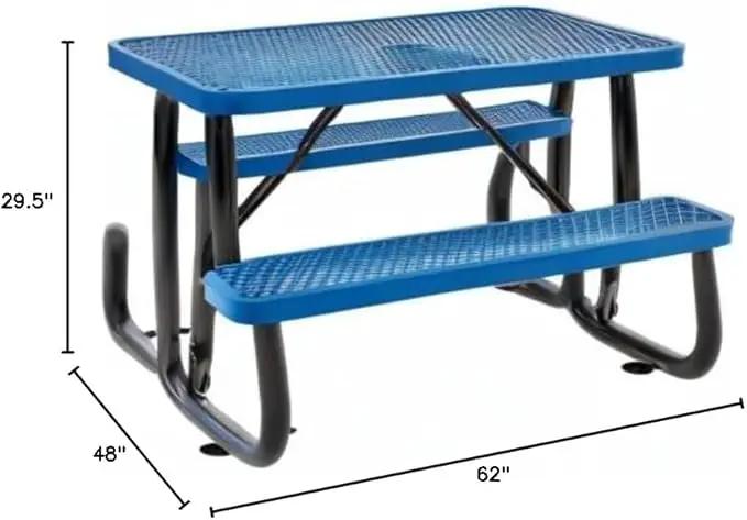 Global Industrial 4' Rectangular Expanded Metal Picnic Table, 48" L x 62" W,Blue, photo 3 of 10
