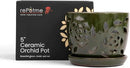 rePotme 5 inch Floral Cutout Ceramic Orchid Pot (Emerald Green) - Includes 5 inch Slotted Pot Liner by GreenHaven Gardens