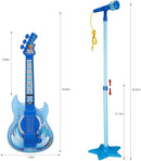TAKIHON Guitar and Microphone Set for Kids,Guitar Toys with Music&Colorful Light,Adjustable Height Microphone with Stand,Karaoke Toys Gift for Boy,Girls,Toddlers(Blue)-Upgraded by TinyTreasures Baby Boutique