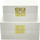 Galt International Large & Small Decorative Storage Box w/Hinged Lid - Classic Design Wood Decor Boxes with Geometric Opening Clasp - Home & Office Storage - Set of 2 (White + Gold) by CozyNest Decor