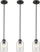 Black Pendant Lights Kitchen Island - Seeded Glass Pendant Light Fixture Multiple Stems Rods (3 Pack with Rod seeded Glass) by CozyNest Decor