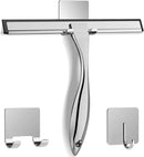All-Purpose Stainless Steel Shower Squeegee for Shower Glass Door with 2 Adhesive Hooks, Bathroom Cleaner Tool Household Window Mirror Squeegee for Glass Doors, Cleaning Tile Wall, Car, 14 Inch Silver by CozyNest Decor