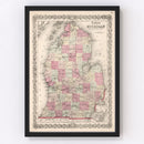 Vintage Map of Michigan 1861