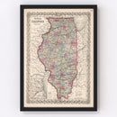 Vintage Map of Illinois 1861