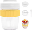 Breakfast On The Go Cups, Overnight Oats Containers With Lid And Folding Spoon, Take And Go Yogurt Cereal Snack Parfait Salad Containers For Lunch, Fruit & Vegetable Jar, 20 oz(Yellow) by TinyTreasures Baby Boutique
