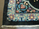 8' x 10' Vintage Handmade Art Deco Plush Chinese Wool Rug center Flower Black