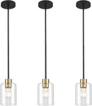 Black Brass Pendant Lights Kitchen Island - Clear Glass Pendant Light Fixture Multiple Stems Rods 3 Units 12 Inch 3 Units 4 Inch (3 Pack Black Brass Downrod) by CozyNest Decor