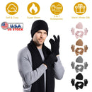 Winter Knitted Hat Scarf Gloves 3Pcs Winter Warm Beanie and Touch Screen Gloves Long Neck Scarf Set Knit Beanie Skull Cap Neck Warmer Anti-Slip Mitten