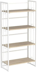 4NM No Assembly 4 Tiers Folding Bookshelf, 47.2" H Foldable Storage Shelves Vintage Bookcase Standing Racks Study Organizer Home Office - Natural White by CozyNest Decor