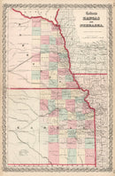 Vintage Map of Kansas & Nebraska 1861