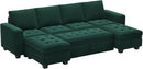 Belffin Modular Sectional Sleeper Sofa with Pull Out Bed Velvet Convertible U Shaped Sectional Sofa Couch with Storage Chaises for Living Room Green by CozyNest Decor