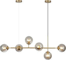 KCO Lighting 6-Light Modern Globe Sputnik Chandelier Brass Gold Linear Pendant Chandelier Lighting Smoke Glass Dining Room Chandelier Mid Century Sputnik Island Lights for Kitchen Living Room by CozyNest Decor