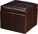 Adeco 17.7" Leather Cube Storage Brown Ottomans for Living Room by CozyNest Decor