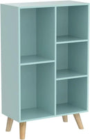 IOTXY Wooden Open Shelf Bookcase - 3-Tier Floorstanding Display Cabinet Rack with Legs, 5 Cubes Free Standing Bookshelf, Tiffany-Green by CozyNest Decor