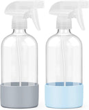 2 Pack Glass Spray Bottles with Silicone Sleeve, 16 oz Empty Refillable Containers with Adjustable Spray Nozzles, Spray Bottles for Hair, Cleaning Solutions and Plants Blue&Grey by GreenHaven Gardens