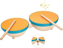 PlanToys Toddler Musical Instruments - Double Drum Set with Drumsticks, Made with Natural Rubber-Coated Fabric and Rubberwood for Motor Skills Development (Orange) by TinyTreasures Baby Boutique