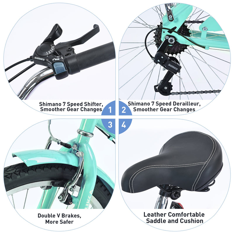 7 Speed Bicycles, Multiple Colors 26"Inch Beach Cruiser Bike