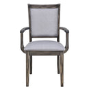 7-Piece Updated 76.9inch Extendable Trestle Dining Table Set with Removable Leaf, Kitchen Table Set with Upholstered Side Chair and Arm Chair, Set of 6, Grey