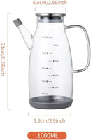 Large Glass Oil Dispenser Bottle for Kitchen Cooking Recipiente Para Aceite De Cocina Olive Oil Vinegar Dispenser Cruet Stainless Steel Lid No Drip Liquid Container (Clear, 34oz /1000ml) by CozyNest Decor