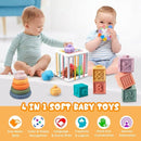 4-in-1 Baby Toys for 6-12 Months, Montessori Soft Stacking Blocks for Babies, Infants Teething Toys, Sensory Balls and Educational Learning Set for Toddlers (Boys & Girls) by TinyTreasures Baby Boutique