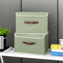 ANMINY 2PCS Storage Bins with Lid PU Leather Handles Storage Boxes PP Plastic Board Decorative Foldable Lidded Cotton Linen Fabric Home Cubes Baskets Closet Organizer Containers - Green, Large Size by TinyTreasures Baby Boutique