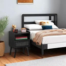 Lerliuo Rattan Nightstand, Side Table with Drawer Open Shelf, Cane Accent Bedside End Table with Solid Wood Legs, Mid Century Modern Night Stand for Bedroom, Dorm and Small Spaces (Black) by CozyNest Decor