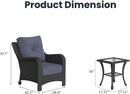 3 Pieces Outdoor Patio Furniture Sets with Single Chairs with 6-inch Thick Cushion and Side Table for Deck Lawn by GreenHaven Gardens