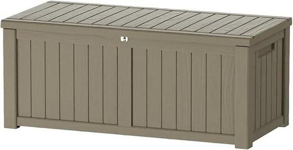 150 Gallon Outdoor Storage Box Waterproof Lockable Resin Deck Box Large, Patio Storage Bin for Pool Accessories Cushion Furniture, Garden Tools, UV-Resistant Outside Delivery Grey